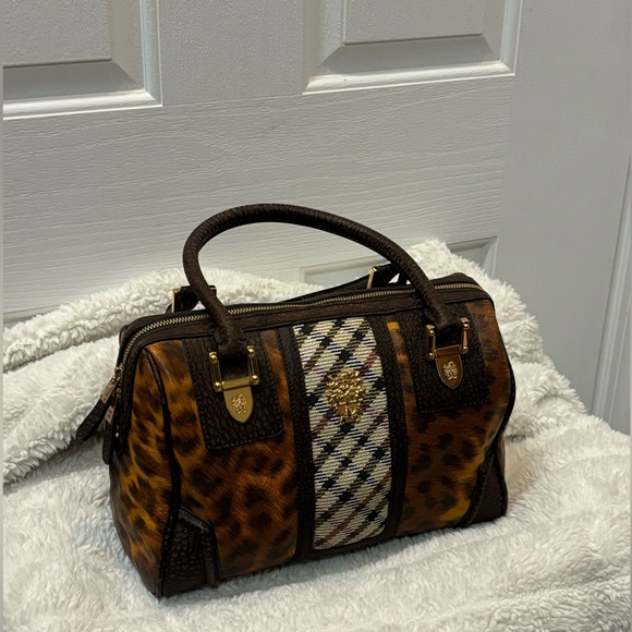 DAKS London Leather bag animal print gold accent 11 x 10x 7 - Picture 13 of 15